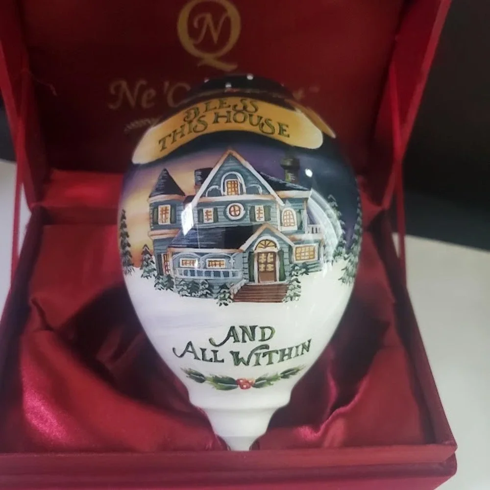 Ne'Qwa Art Bless This House Reverse Painted Glass Ornament Betty Padden Boxed